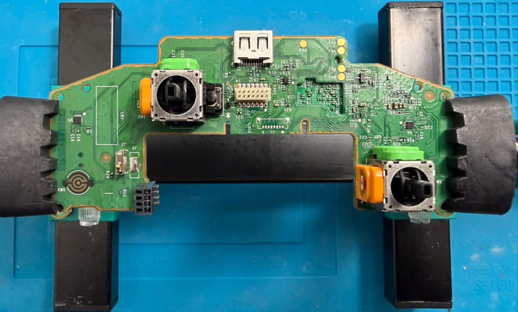Xbox controller PCB after installing new TMR modules